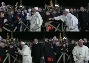 Video del papa zafándose de una mujer que quiere saludarlo a la fuerza