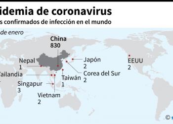 Mapa del mundo que destaca los países y territorios que registran casos confirmados de coronavirus AFP