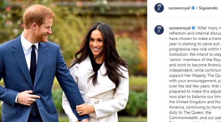 Enrique y Meghan renuncian a funciones de primer rango en familia real britanica