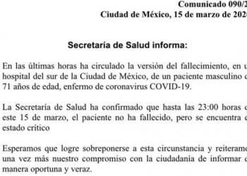 Salud niega que haya persona fallecida por Covid-19