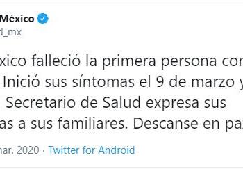 Confirma Salud primera muerte por COVID-19 en México