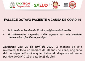 Fallece octavo paciente a causa de COVID-19