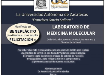 InDRE reconoce al Laboratorio de Medicina Molecular de la UAZ