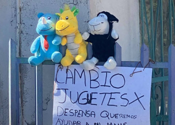 Niños ofrecen sus juguetes por despensa para ayudar a su mamá