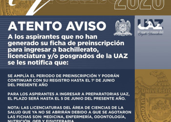UAZ dará una prórroga para preinscripciones