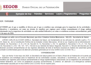 Modifican acuerdo para el regreso de actividades esenciales