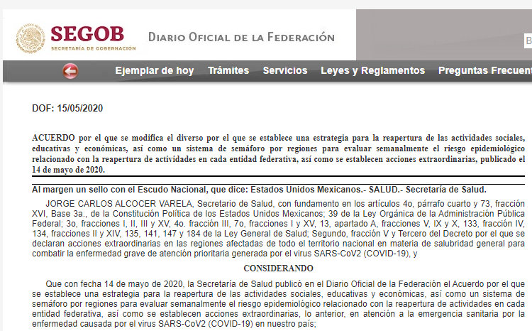 Modifican acuerdo para el regreso de actividades esenciales