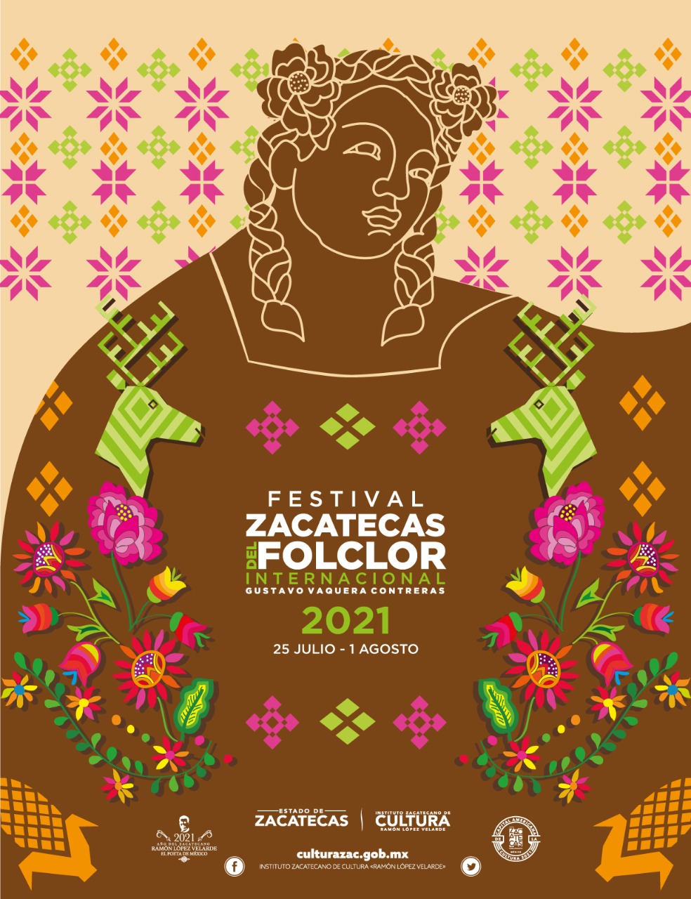 Cartel oficial del Festival del Folclor Internacional Gustavo Vaquera Contreras 2021