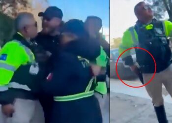 Policía amenaza con arma a ciudadanos en conflicto vial en San Luis Potosí