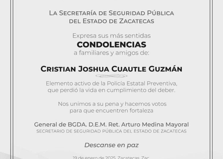 Muere elemento de la FRIZ, herido en ataque de criminales en Fresnillo