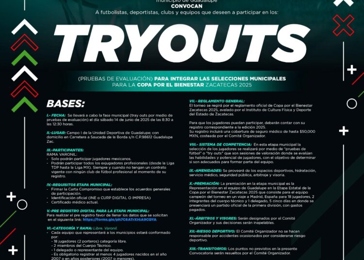 Convocan a jóvenes guadalupenses a participar en Copa Estatal por el Bienestar Zacatecas 2025