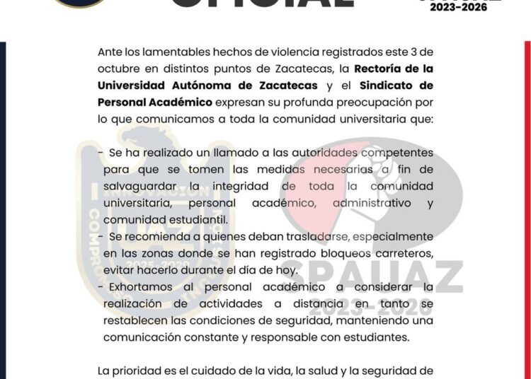 Ante ola de violencia, Rectoría y Spauaz piden salvaguardar integridad de universitarios